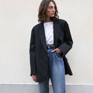The Frankie Shop Black Oversized Boyfriend Blazer $211
